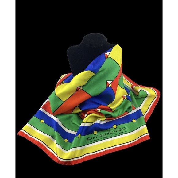 Vintage Ruggiero Bignardi Italy Signed Women’s Square Silk Scarf Geometric 36” - Picture 9 of 10